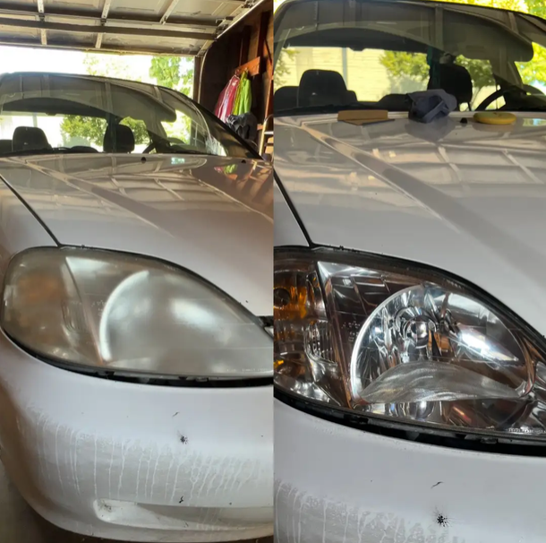 Headlight restoration before and after, example 1
